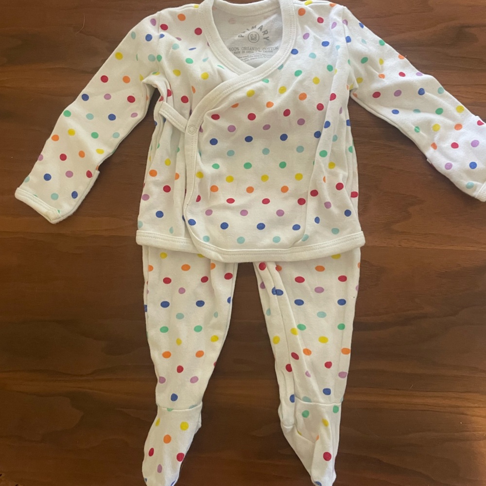 Primary Rainbow Polka Dot Baby Outfit Size 0-3 M